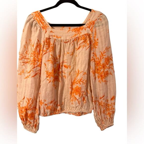 Joie Cadby Linen Balloon‎ Long Sleeve Square Neck Peasant Floral Size Medium - Picture 1 of 5